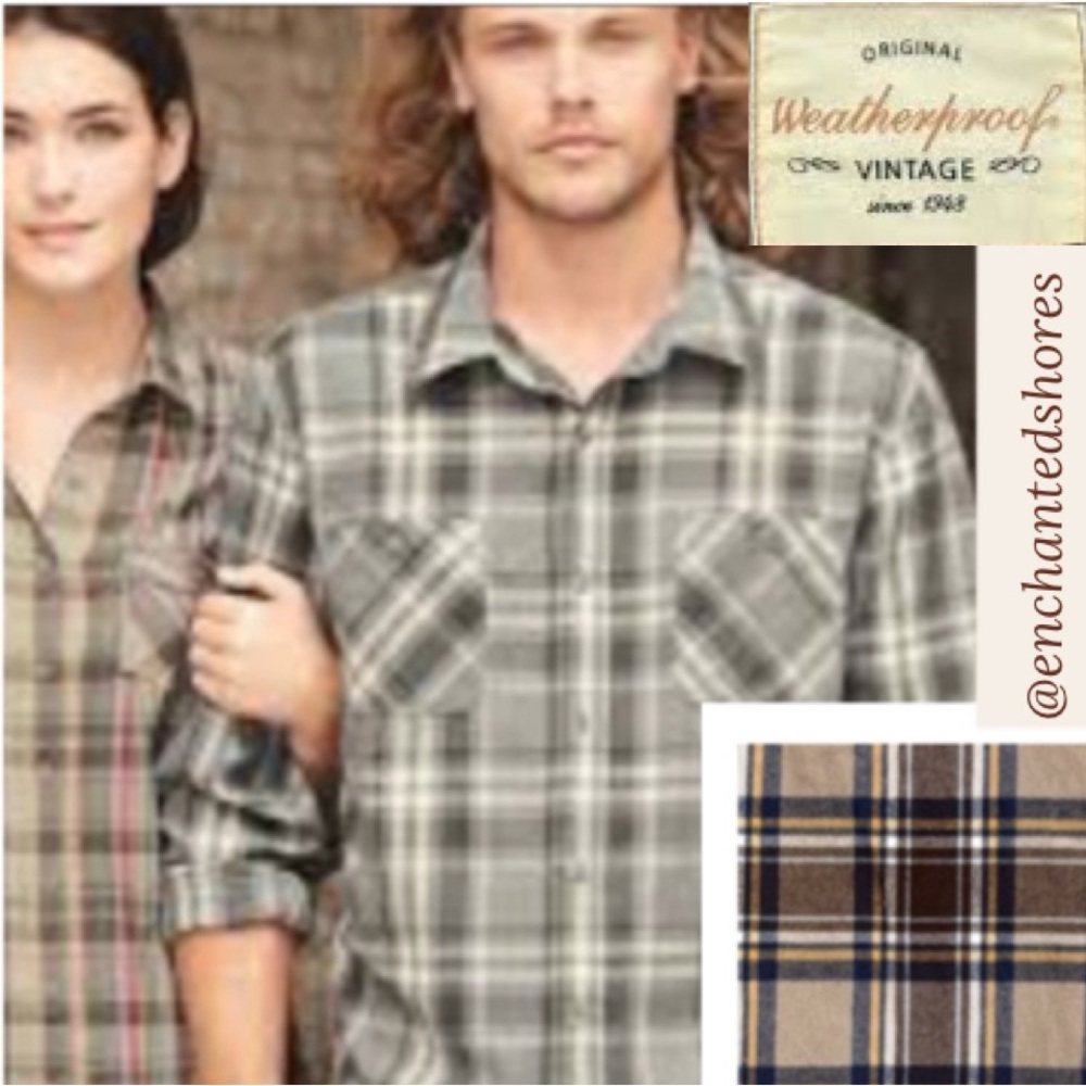 Mens Flannel Shirt Weatherproof Grey Tan Taupe  Brown Blue Plaid Mens Size XL